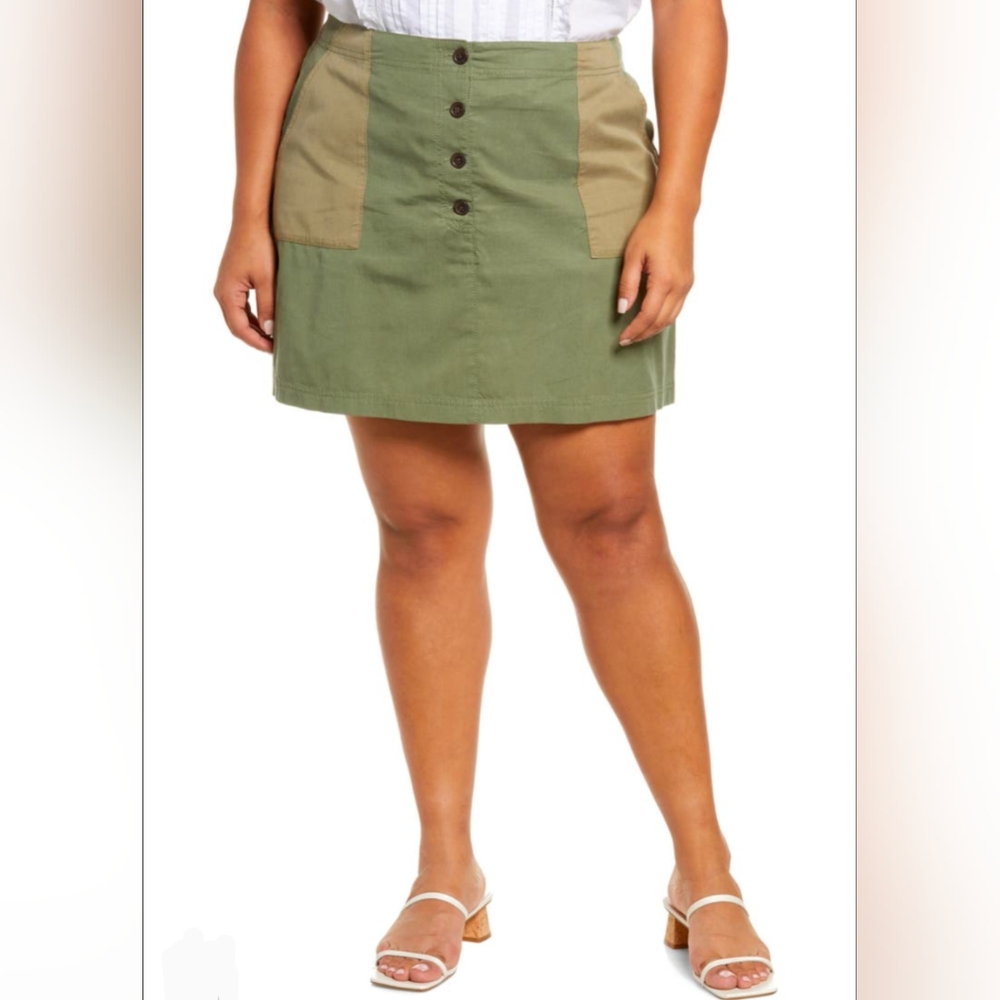 Treasure & Bond Olive Brand Green Button-Front Skirt Size 3X New!